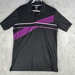 Adidas Golf Black Purple Striped Performance Athletic Polo‎ Shirt Size M